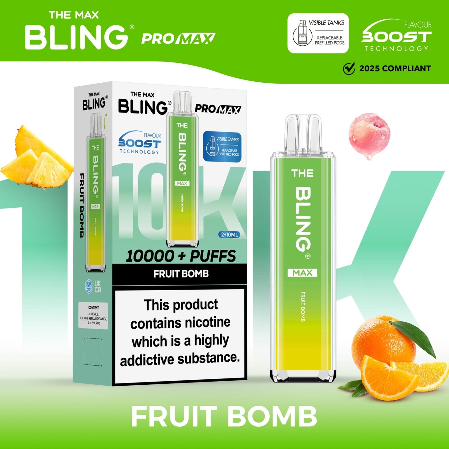 The Crystal Bling Max 10K Prefilled Pod Kit Box of 5, Fruit Bomb Flavour