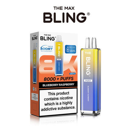 The Crystal Bling Max 8000 Puffs Prefilled Pod Kit Box of 5, Blueberry Raspberry Flavour