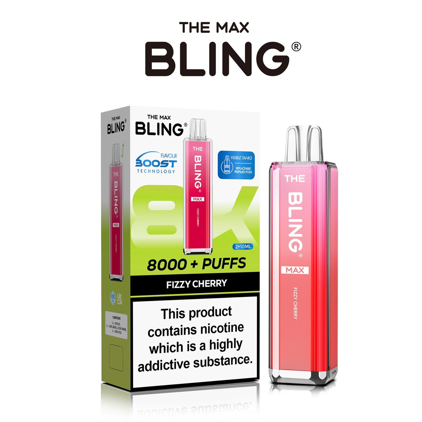 The Crystal Bling Max 8000 Puffs Prefilled Pod Kit Box of 5, Fizzy Cherry Flavour