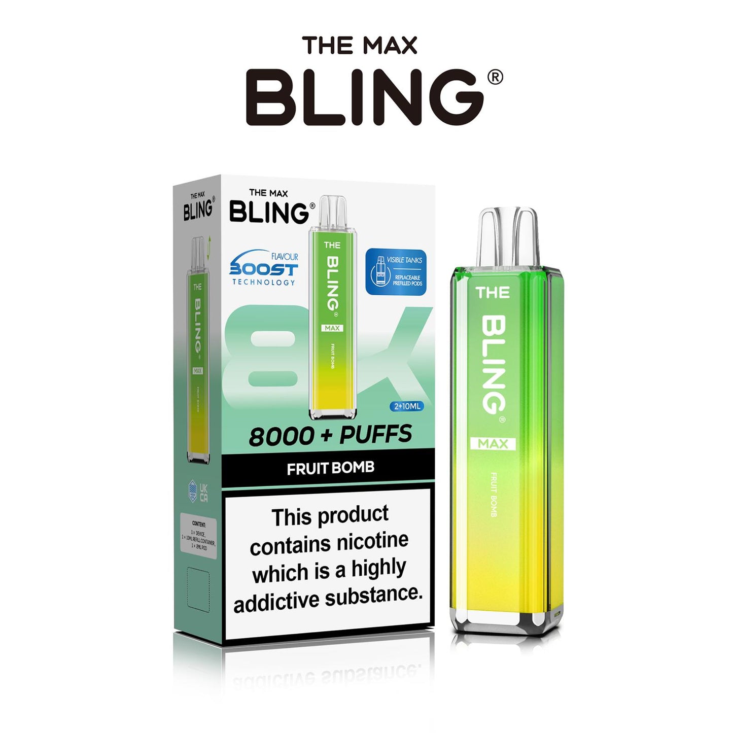 The Crystal Bling Max 8000 Puffs Prefilled Pod Kit Box of 5, Fruit Bomb Flavour