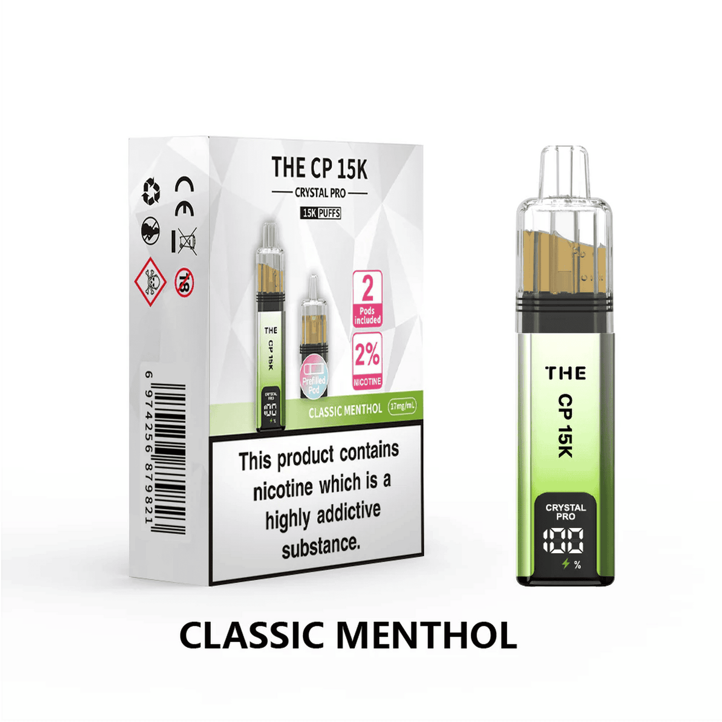 The Crystal Pro CP 15k Prefilled Vape Kit Box of 5, Classic Menthol Flavour