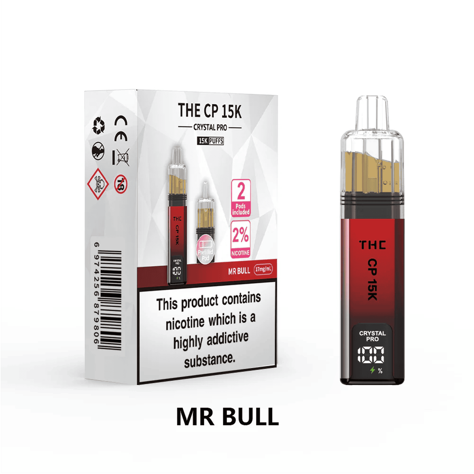 The Crystal Pro CP 15k Prefilled Vape Kit Box of 5, Mr Bull Flavour