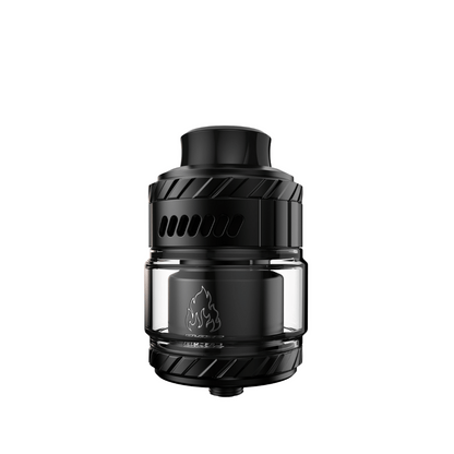 Thunderhead Creations Blaze Max RTA in silver and black with flame logo on glass.
