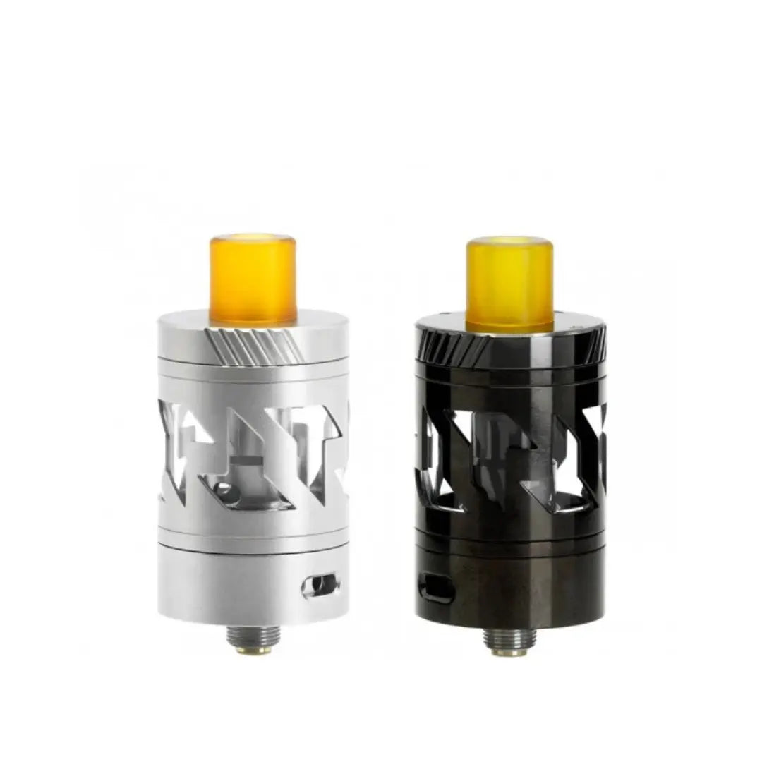 The Apogee 1.5 MTL Vape Tank by Titanide in both DLC Black and Stainless Steel