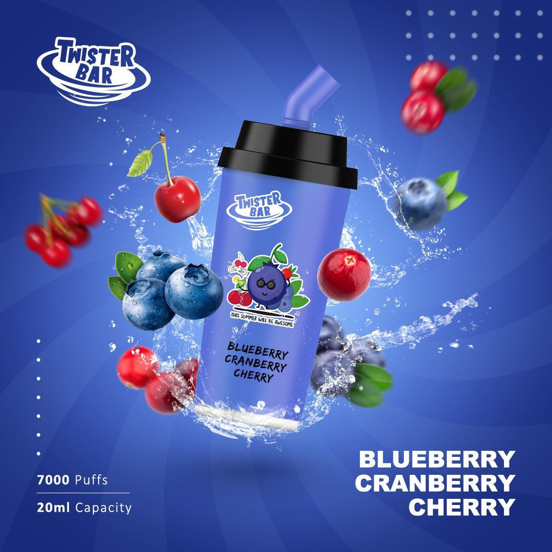 Twister Bar 7000 Puff Prefilled Vape Pod Kit Box of 10, Blueberry Cranberry Cherry Flavour
