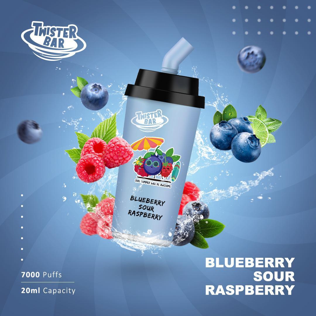 Twister Bar 7000 Puff Prefilled Vape Pod Kit Box of 10, Blueberry Sour Raspberry Flavour