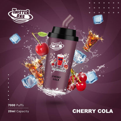 Twister Bar 7000 Puff Prefilled Vape Pod Kit Box of 10, Cherry Cola Flavour