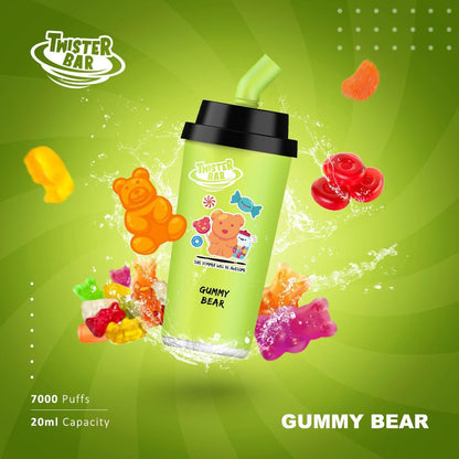 Twister Bar 7000 Puff Prefilled Vape Pod Kit Box of 10, Gummy Bear Flavour