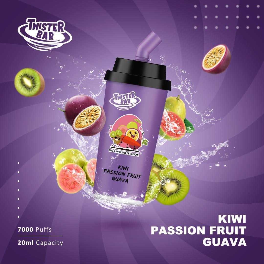 Twister Bar 7000 Puff Prefilled Vape Pod Kit Box of 10, Kiwi Passion Fruit Guava Flavour