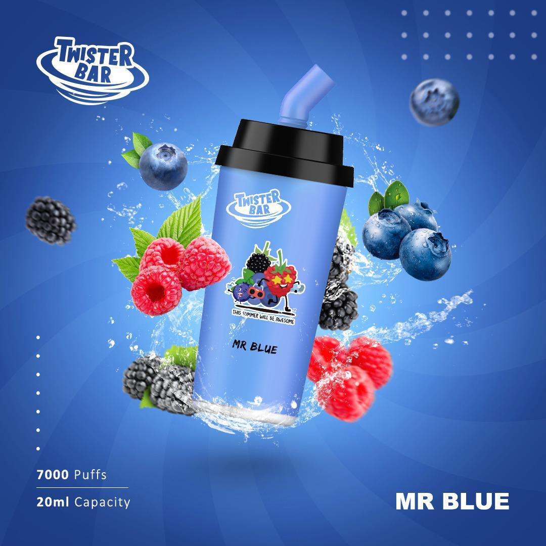 Twister Bar 7000 Puff Prefilled Vape Pod Kit Box of 10, Mr Blue Flavour