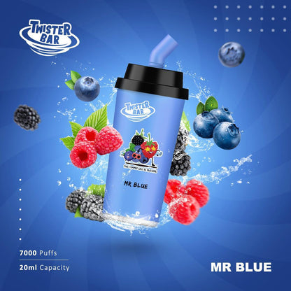 Twister Bar 7000 Puff Prefilled Vape Pod Kit Box of 10, Mr Blue Flavour