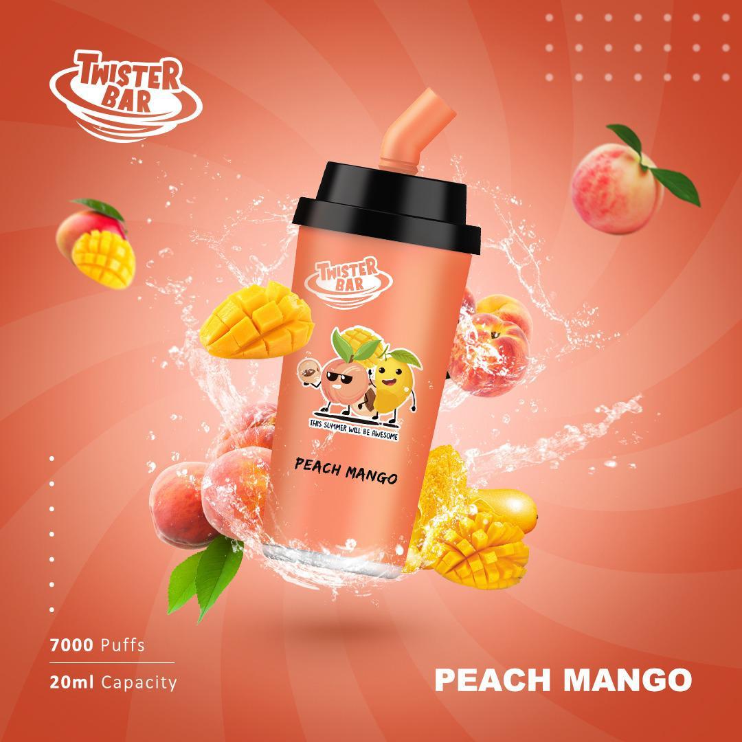 Twister Bar 7000 Puff Prefilled Vape Pod Kit Box of 10, Peach Mango Flavour
