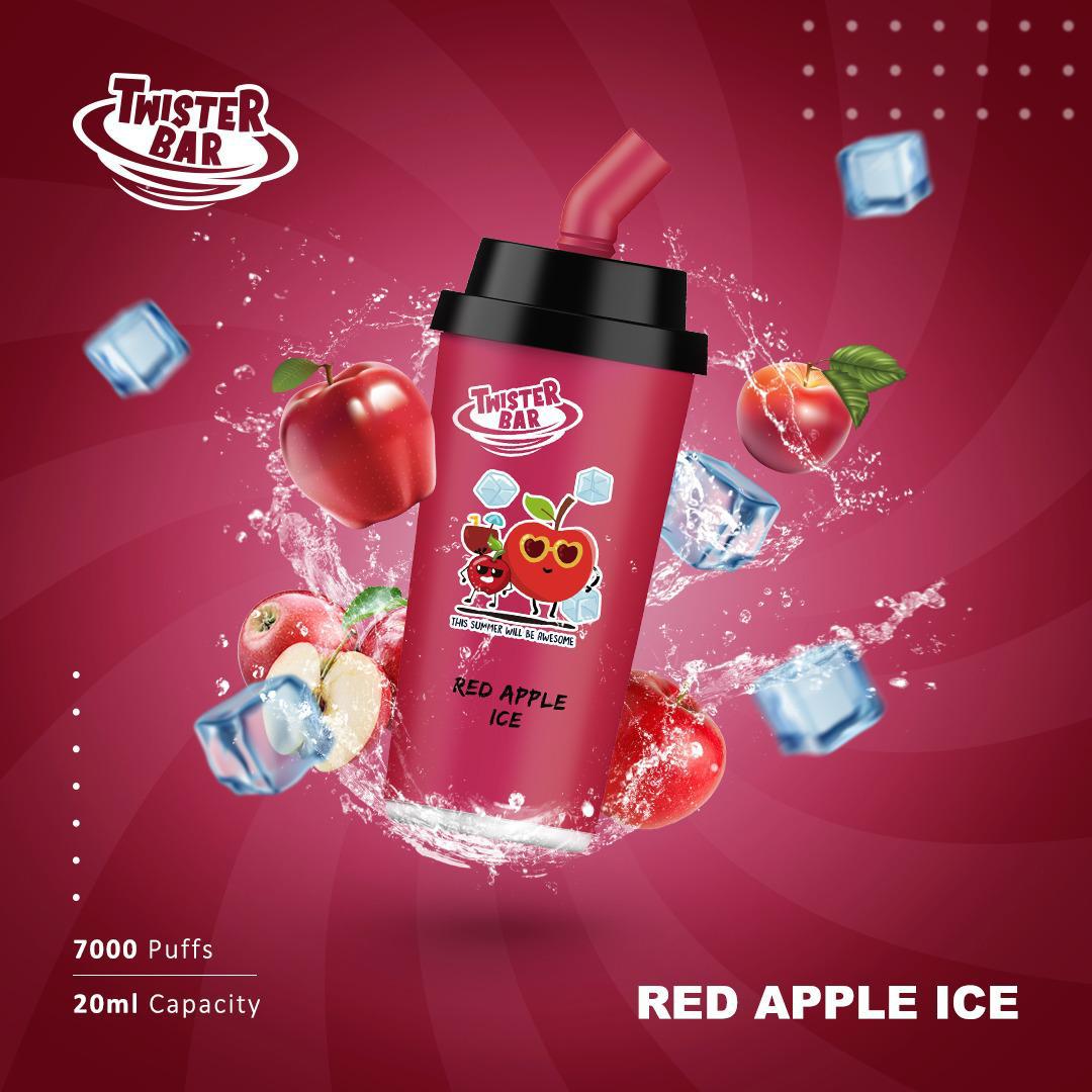 Twister Bar 7000 Puff Prefilled Vape Pod Kit Box of 10, Red Apple Ice Flavour