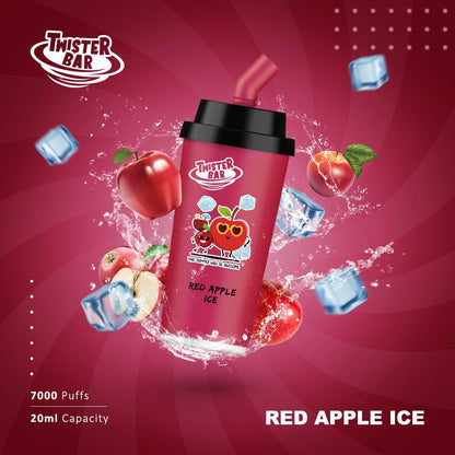 Twister Bar 7000 Puff Prefilled Vape Pod Kit Box of 10, Red Apple Ice Flavour