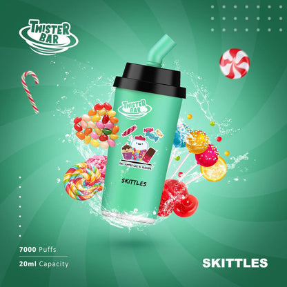 Twister Bar 7000 Puff Prefilled Vape Pod Kit Box of 10, Skittles Flavour
