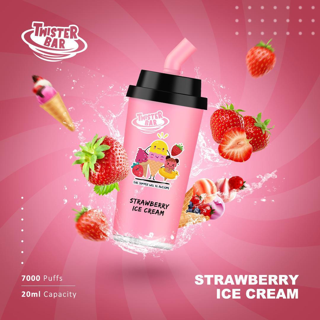 Twister Bar 7000 Puff Prefilled Vape Pod Kit Box of 10, Strawberry Ice Cream Flavour