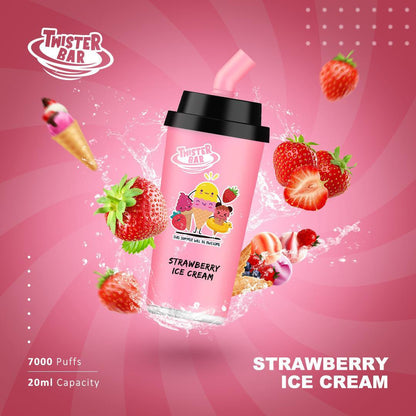 Twister Bar 7000 Puff Prefilled Vape Pod Kit Box of 10, Strawberry Ice Cream Flavour