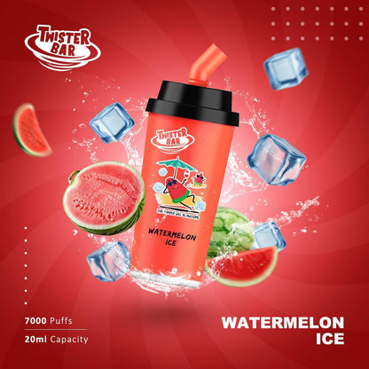 Twister Bar 7000 Puff Prefilled Vape Pod Kit Box of 10, Watermelon Ice Flavour