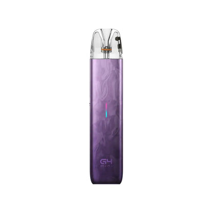 G4 Mini pod vape kit in Phoenix Purple with a transparent top mouthpiece, visible coil, and a vertical LED indicator on the front