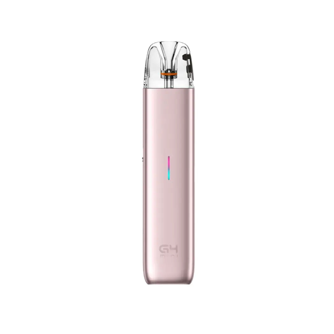 G4 Mini pod vape kit in Bright Pink with a transparent top mouthpiece, visible coil, and a vertical LED indicator on the front