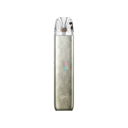 G4 Mini pod vape kit in Champagne Gold with a transparent top mouthpiece, visible coil, and a vertical LED indicator on the front