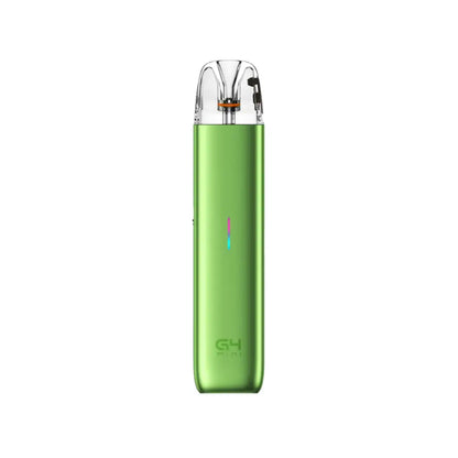 G4 Mini pod vape kit in Grass Green with a transparent top mouthpiece, visible coil, and a vertical LED indicator on the front.