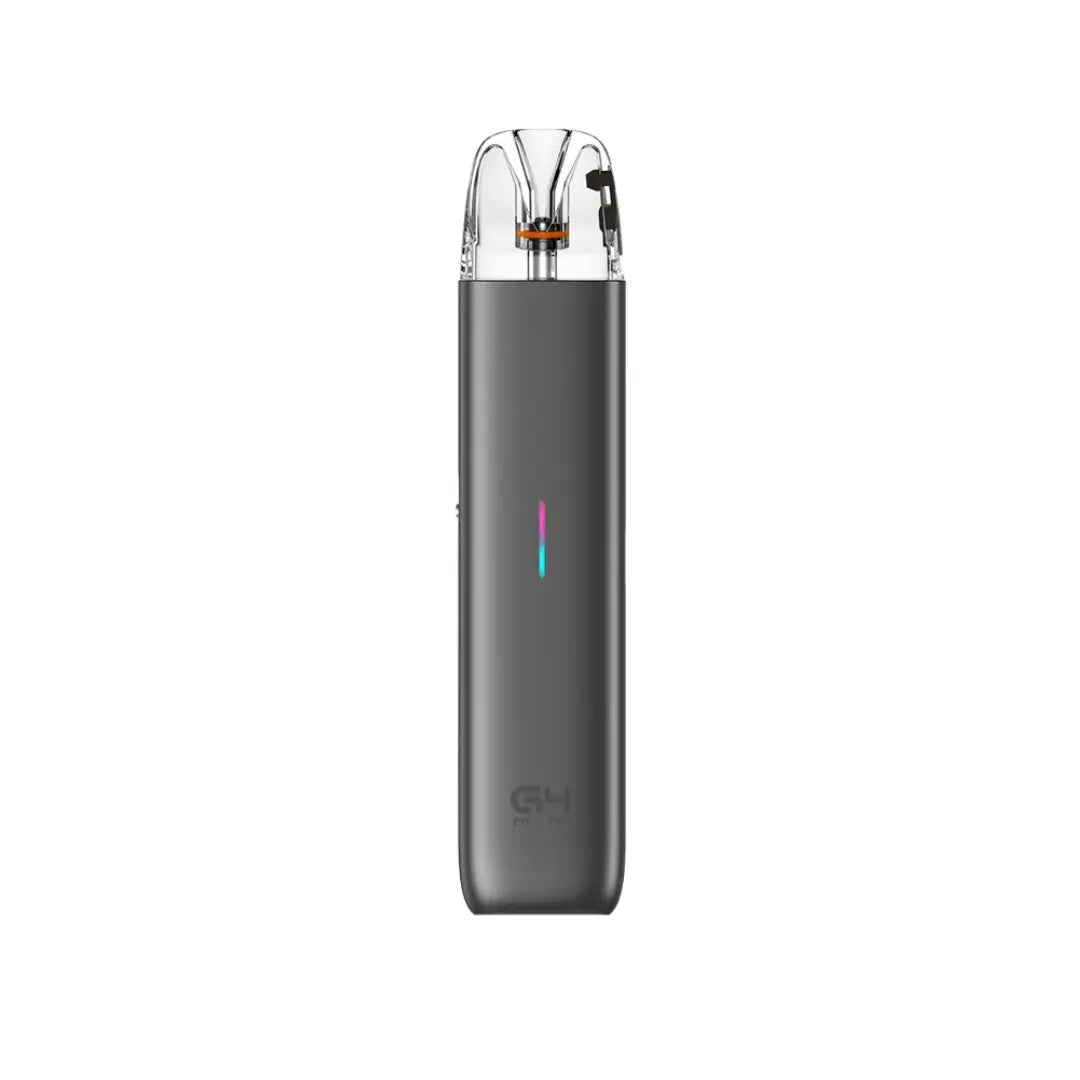 G4 Mini pod vape kit in Night Black with a transparent top mouthpiece, visible coil, and a vertical LED indicator on the front