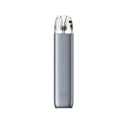 G4 Mini pod vape kit in Slate Grey with a transparent top mouthpiece, visible coil, and a vertical LED indicator on the front
