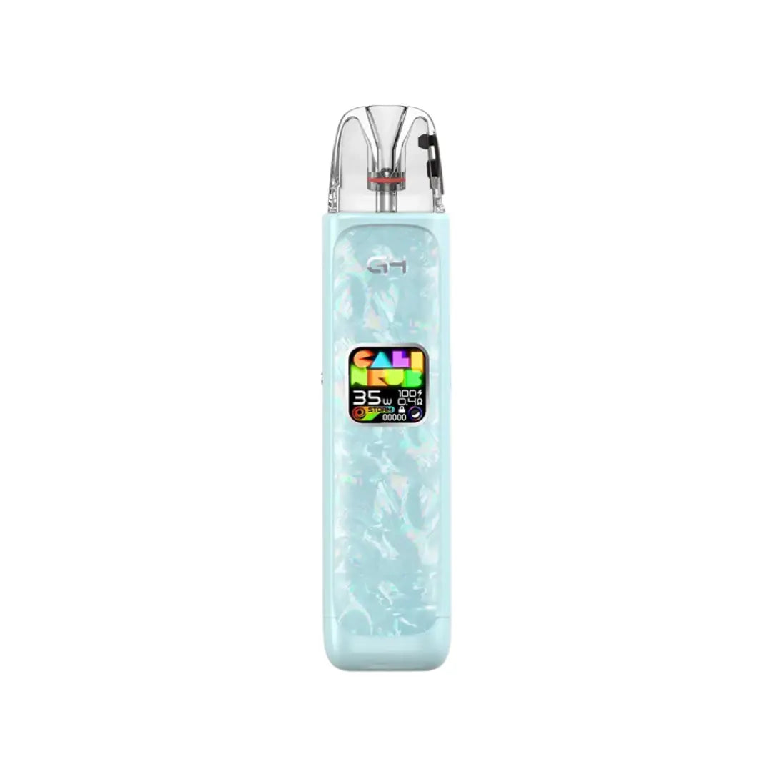 Uwell Caliburn G4 Pod Vape Kit in Glacier Blue Colour Displaying a colourful screen -  Perfect for nic salt e-liquids