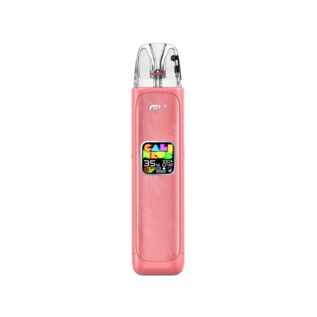 Uwell Caliburn G4 Pod Vape Kit in Flamingo Red Colour Displaying a colourful screen -  Perfect for nic salt e-liquids