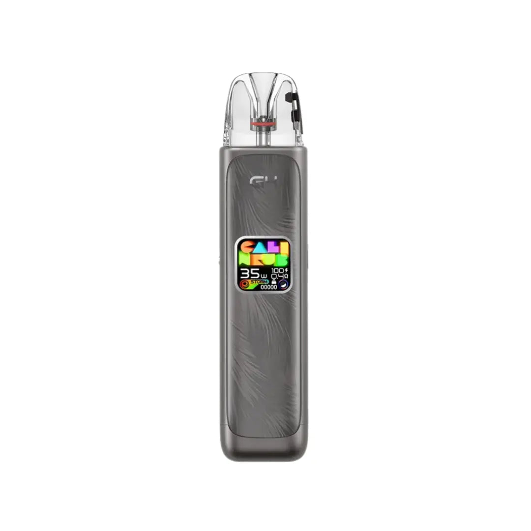 Uwell Caliburn G4 Pod Vape Kit in Gunmteal Grey Colour Displaying a colourful screen -  Perfect for nic salt e-liquids