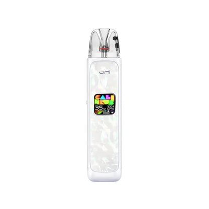 Uwell Caliburn G4 Pod Vape Kit in Seashell White Colour Displaying a colourful screen -  Perfect for nic salt e-liquids