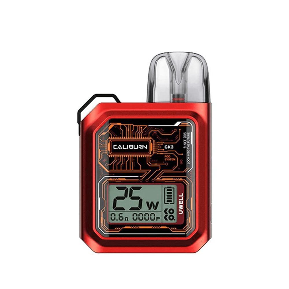 Uwell Caliburn GK3 Pod vape Kit in red perfect for Nic Salt E-Liquids 