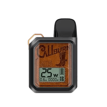Uwell Caliburn GK3 Vape pod Kit in pitch black with display showing 25W power setting.