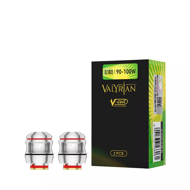 Uwell Valyrian V-Coil vaping coils in 0.18ohm and packaging on a white background