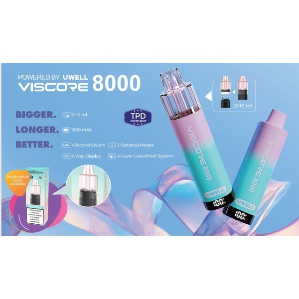 Uwell Viscore 8000 Prefilled Pod Vape Kit Pack of 5, Aj Super Store