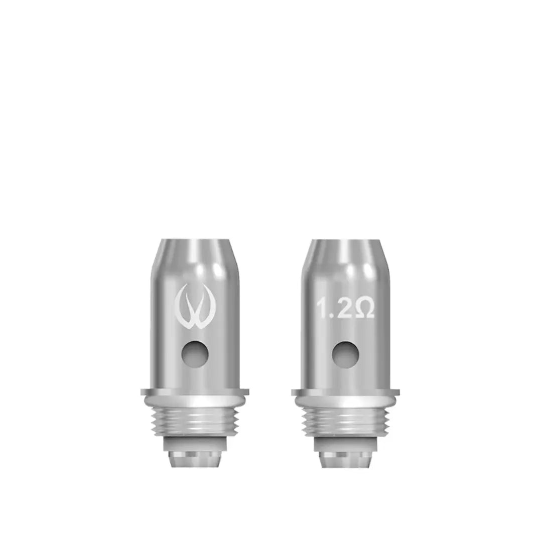 Two Vandy Vape NS Pen coils, silver, marked with logo and "1.2Ω" text.