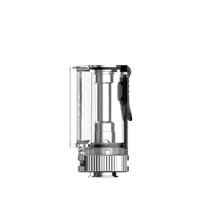 Clear Vandy Vape Rhino replacement pod with coil, side view.