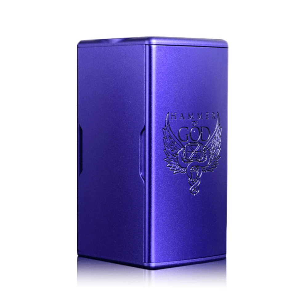 Purple Vaperz Cloud Hammer of God 400W box mod with etched logo on the side.