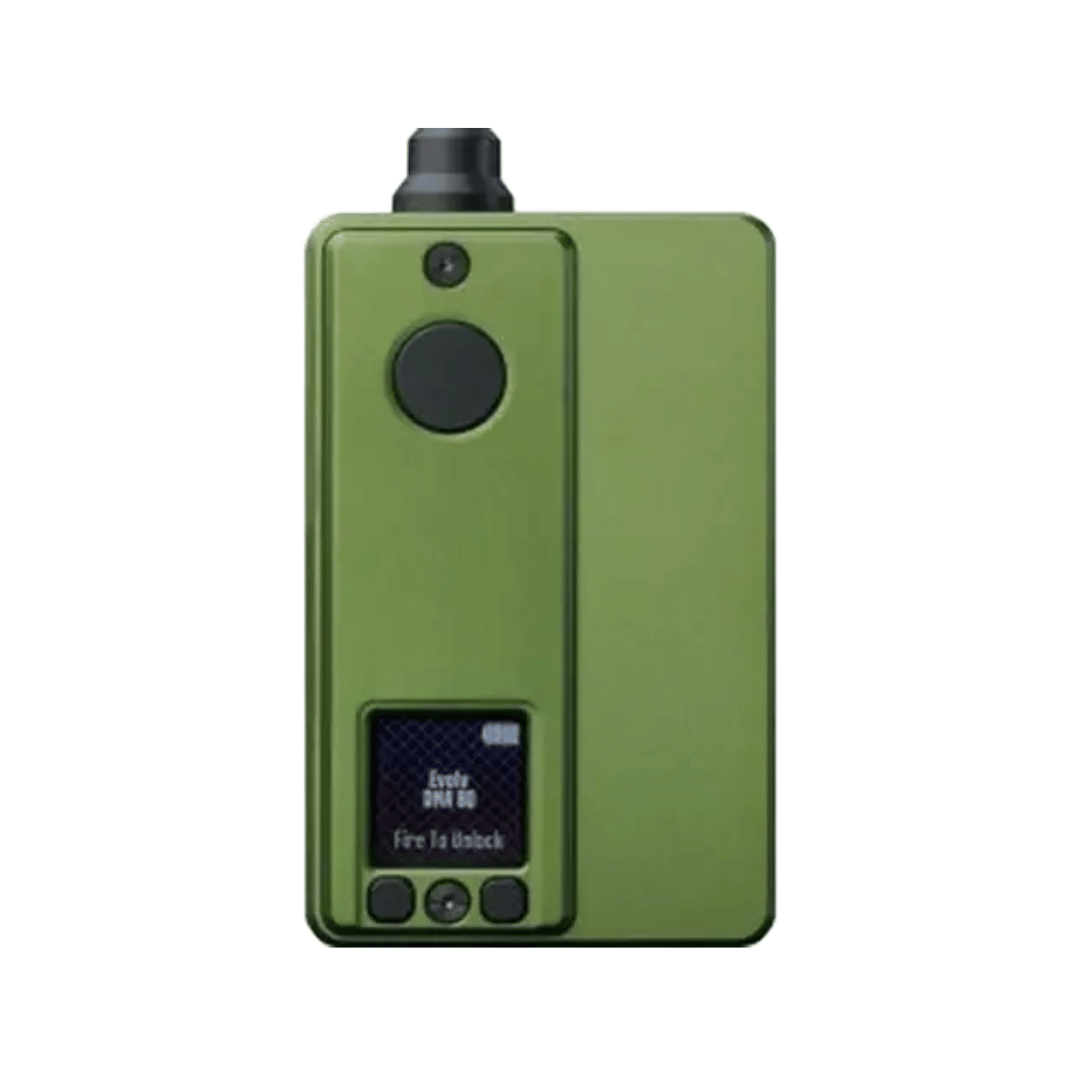 Vaperz Cloud x Gerobak SAN AIO DNA80C Boro Kit in OD green, sleek vape device with display.