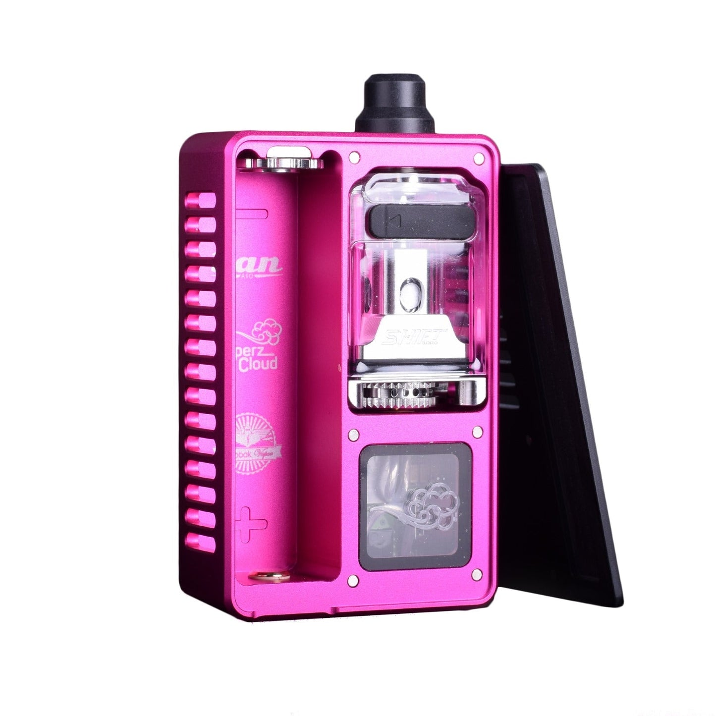 Vaperz Cloud x Gerobak San AIO DNA80C in hot pink, showcasing its sleek design and branding.