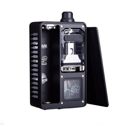Vaperz Cloud x Gerobak San AIO DNA80C in matte black, showcasing its sleek design and open panel.