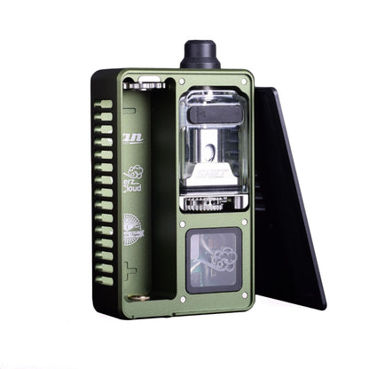 Vaperz Cloud x Gerobak SAN AIO DNA80C in olive green with sleek design and visible components.