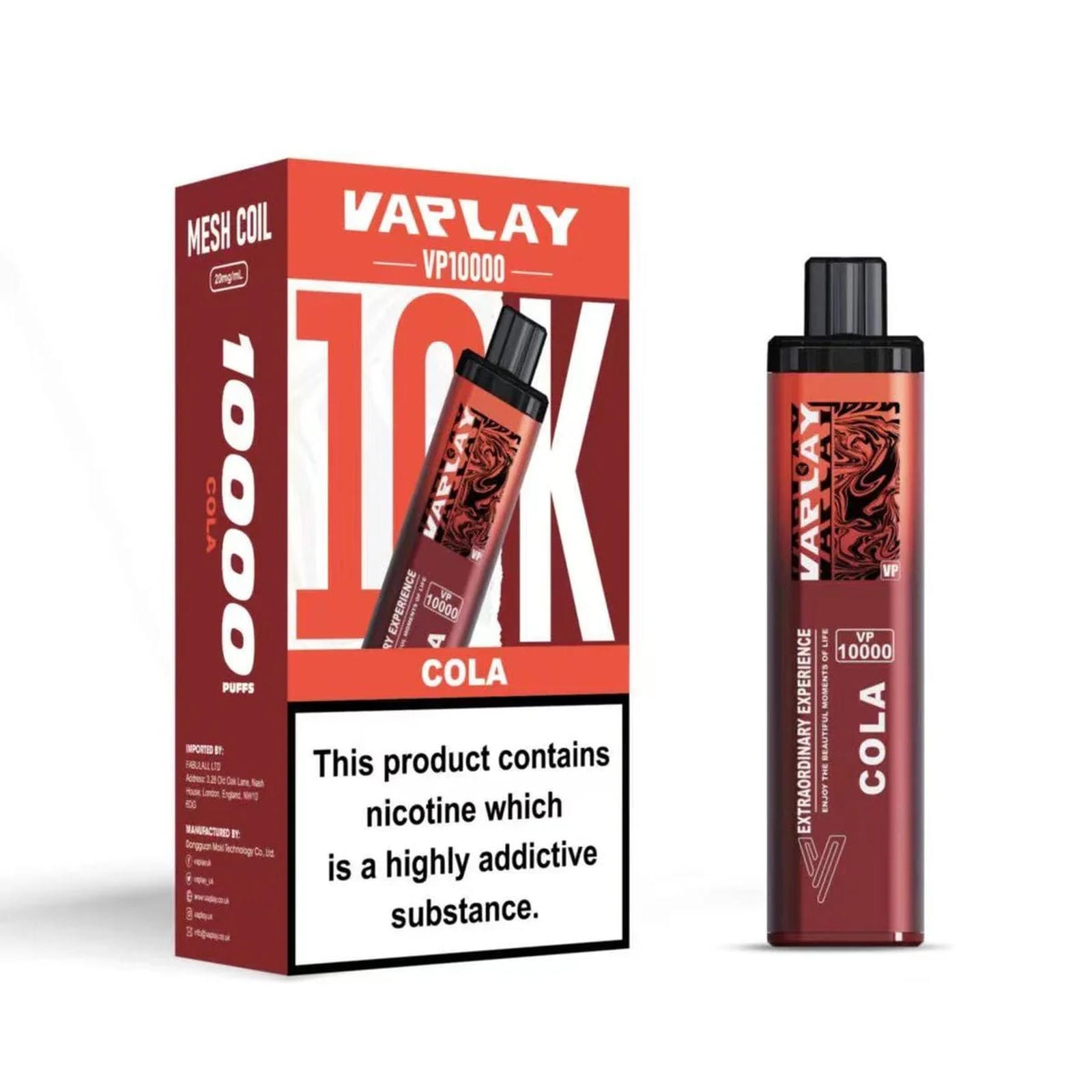 Vaplay VP10000 Prefilled Pod Vape Kit Box of 5, Cola Flavour