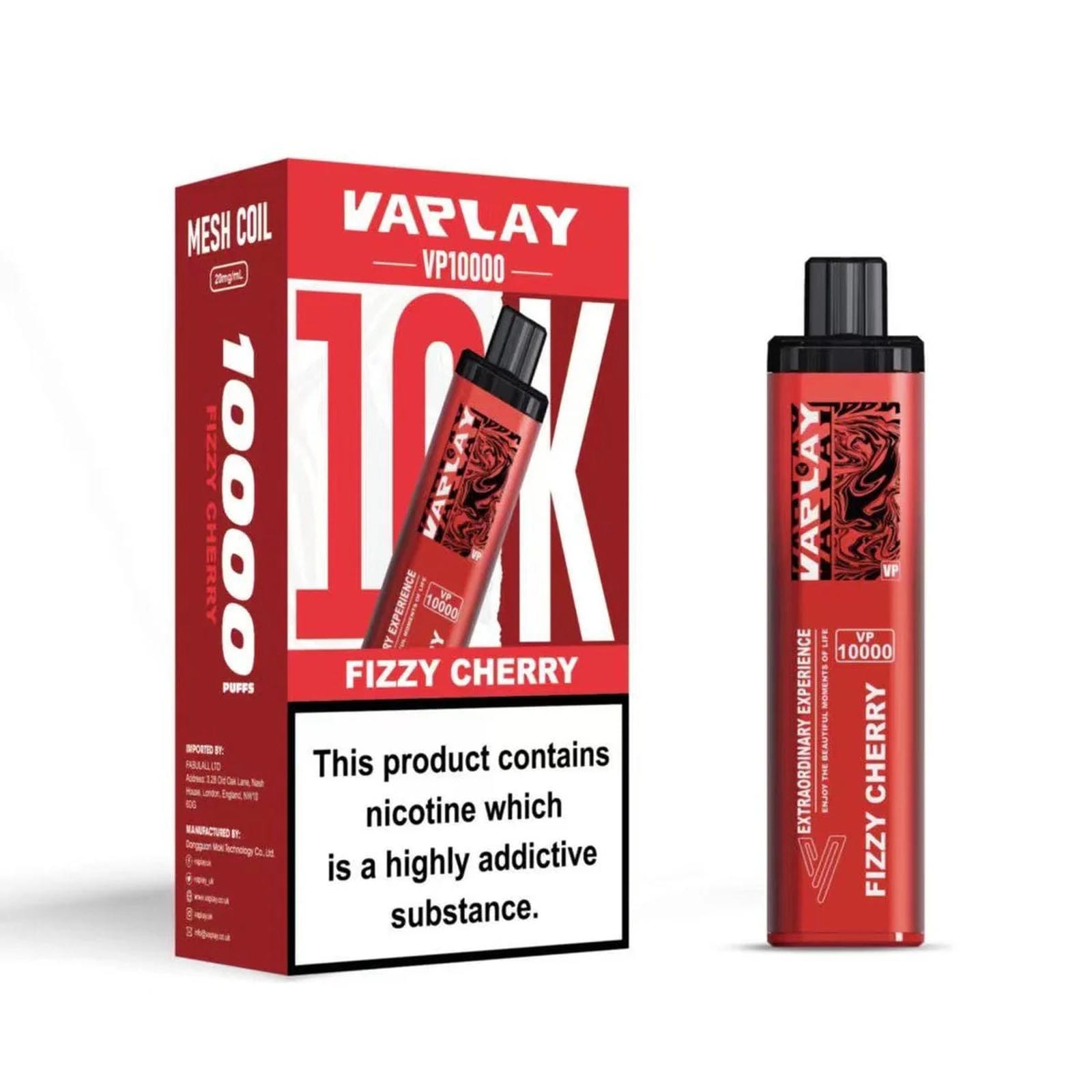 Vaplay VP10000 Prefilled Pod Vape Kit Box of 5, Fizzy Cherry Flavour