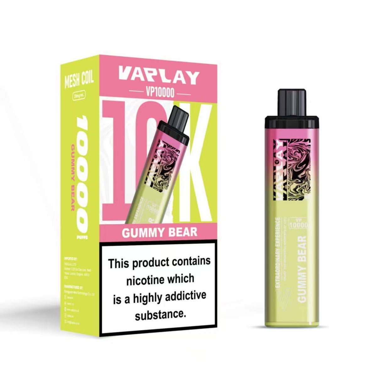Vaplay VP10000 Prefilled Pod Vape Kit Box of 5, Gummy Bear Flavour