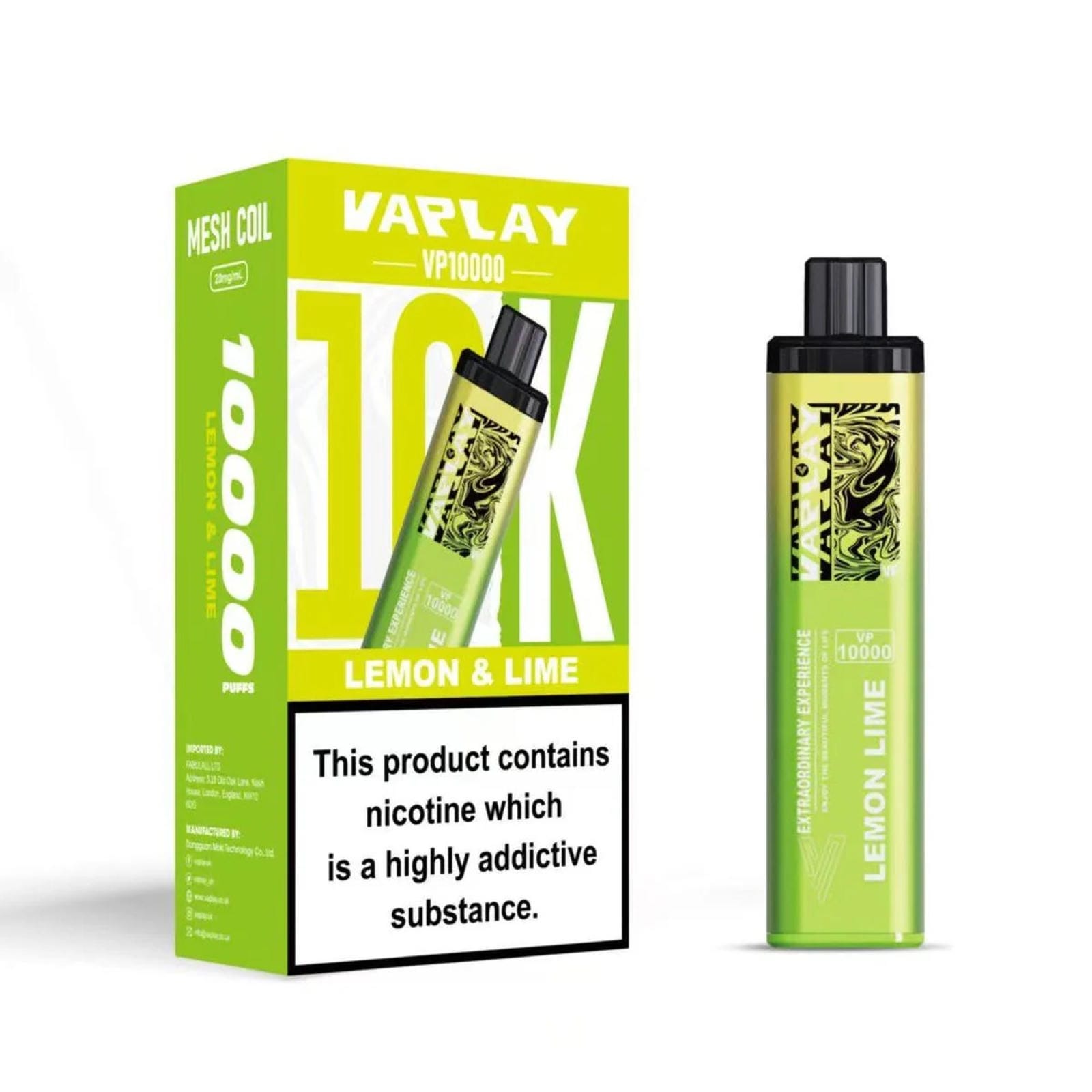 Vaplay VP10000 Prefilled Pod Vape Kit Box of 5, Lemon Lime Flavour