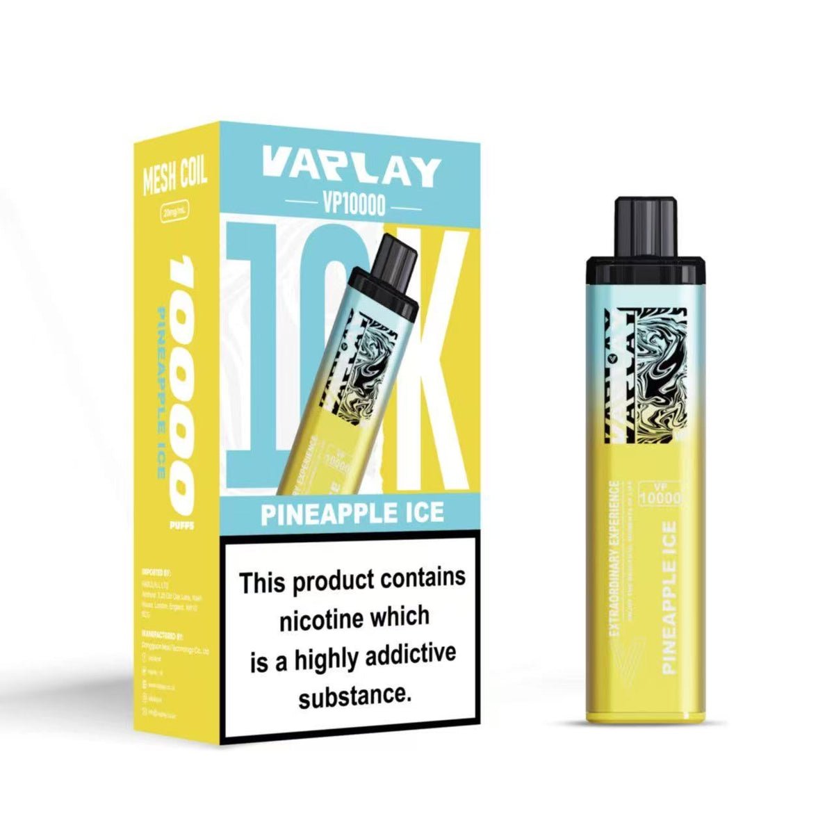 Vaplay VP10000 Prefilled Pod Vape Kit Box of 5, Pineapple Ice Flavour