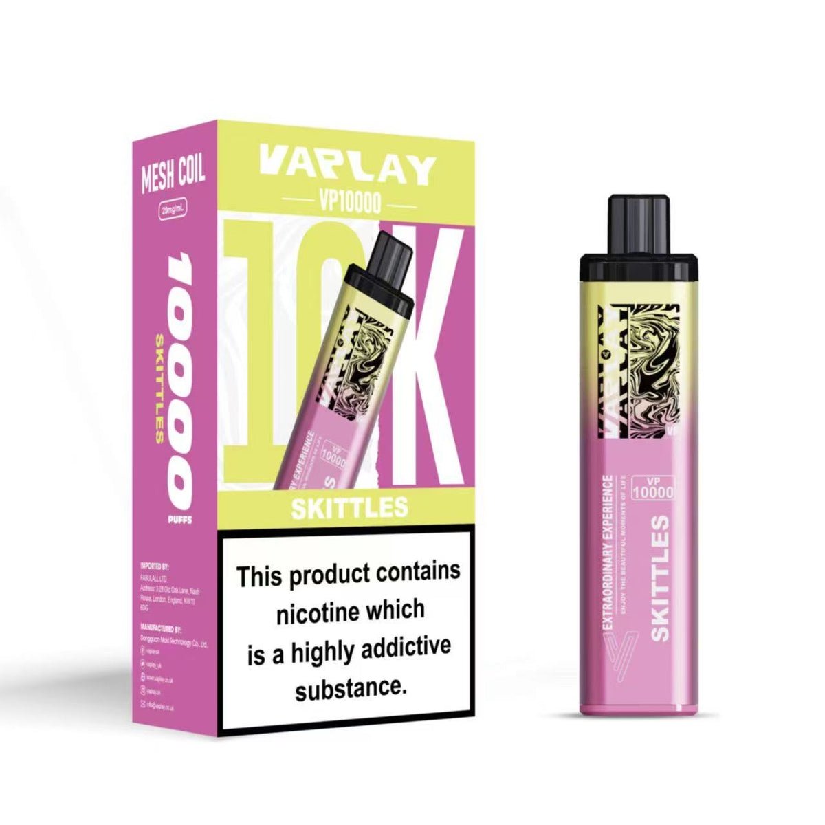 Vaplay VP10000 Prefilled Pod Vape Kit Box of 5, Skittles Flavour