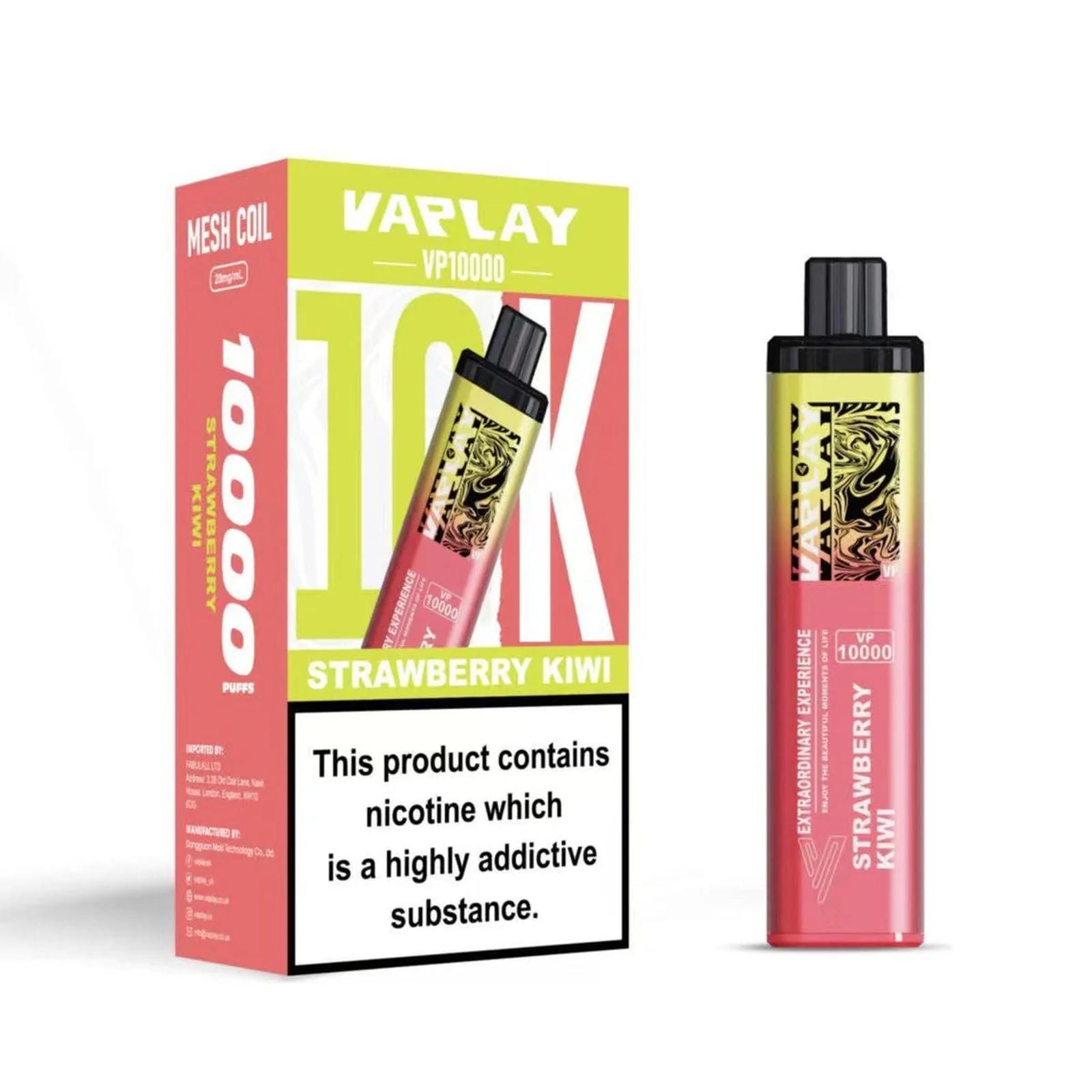 Vaplay VP10000 Prefilled Pod Vape Kit Box of 5, Strawberry Kiwi Flavour